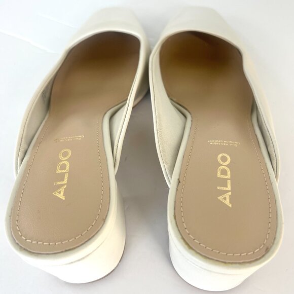 Sz 7.5 Aldo Brerwen White Leather Square Toe Block Heel Slip On Mule Shoes‎ - Picture 10 of 15
